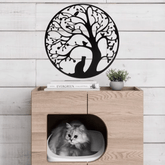 Alluring Charming Tree of Life Decor: An enchanting rustic wall art for your home. The delicate statue ornaments on this piece, featuring a cat, a bird, and rustic metal, create an inviting and harmonious environment.Wall Sculptures.