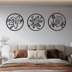Elegant 3-Piece Metal Floral Wall Art Set - Minimalist Design for Contemporary Living Spaces & Housewarming Gifts.Wall Sculptures