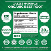 USDA Organic Extra Strength Beet Root 20:1 Extract 8000 mg Strength 120 Capsules