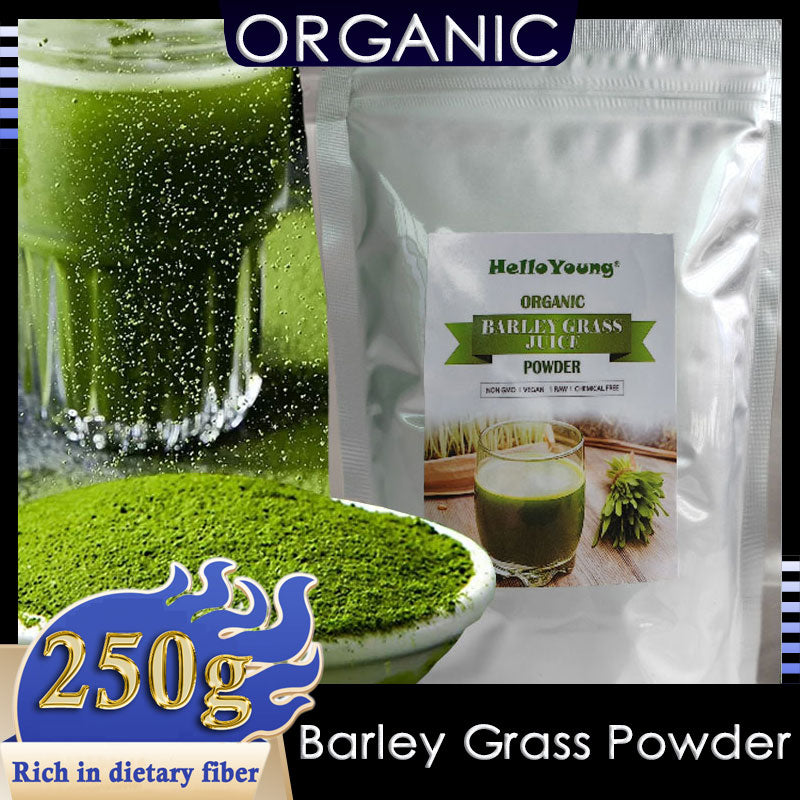 HelloYoung Imported Unsweetened Premium Organic Barley Grass Powder 250g Kosher, Vegan, Bulk. Good Source of Fiber, Protein Main image
