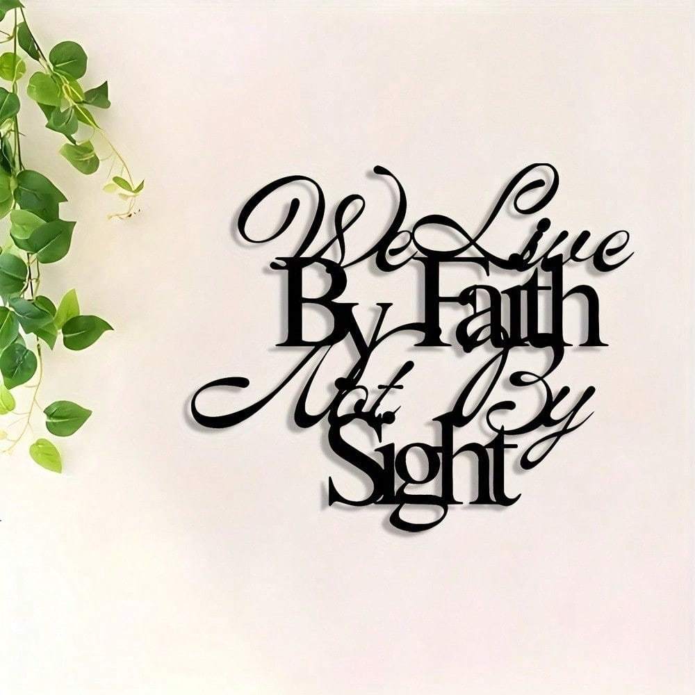 1pc Minimalist Black "We Live By Faith, Not By Sight" Christian Metal Wall Art – Modern Home Decor for Bedroom, Living Room & Bathroom | Waterproof, Rustproof & Durable – Ideal Birthday Gift.Wall Sculptures