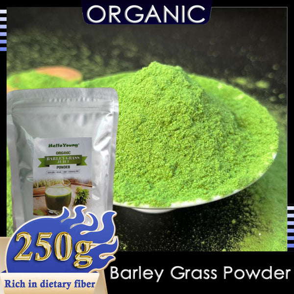 HelloYoung Pure Organic Barley Grass Original Powder Juice Drink 250g Antioxidant-Rich, Energy Booster Organic Grass Powder