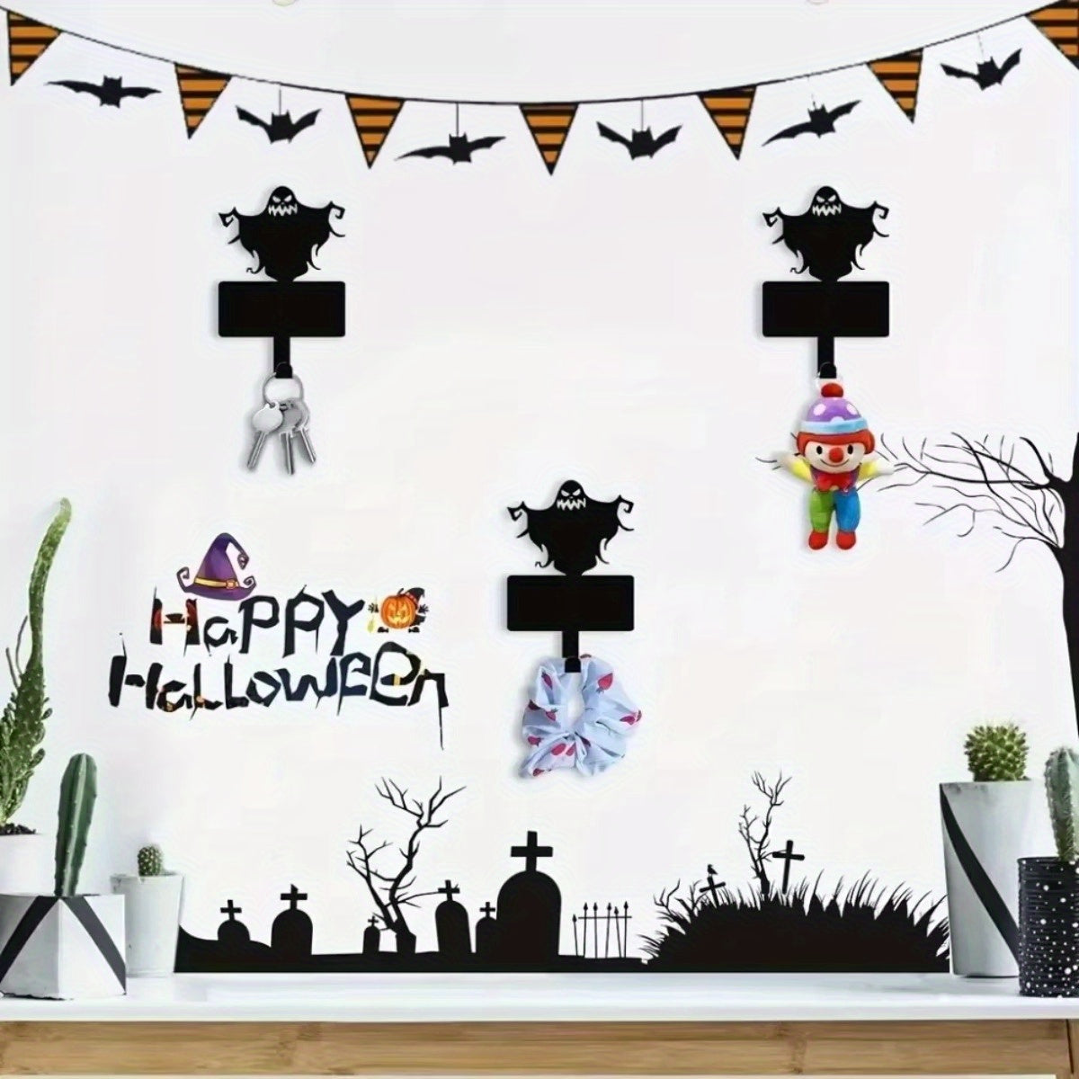 Enchanting 1pc Halloween Wall Decor Hooks: Metal Key Holder and Magical Ghost Metal Wall Hanger. A Coat Rack for Pet Leash.Wall Sculptures