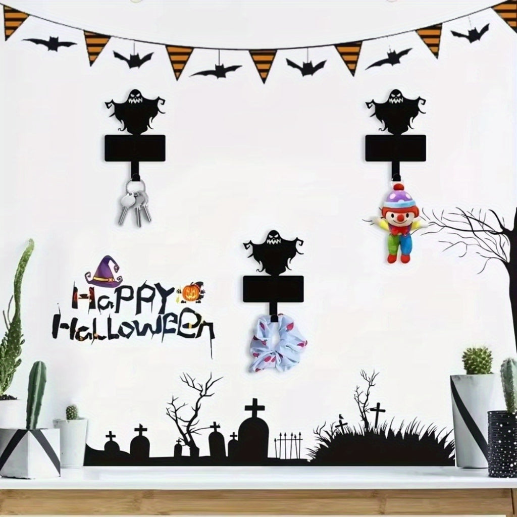 Enchanting 1pc Halloween Wall Decor Hooks: Metal Key Holder and Magical Ghost Metal Wall Hanger. A Coat Rack for Pet Leash.Wall Sculptures