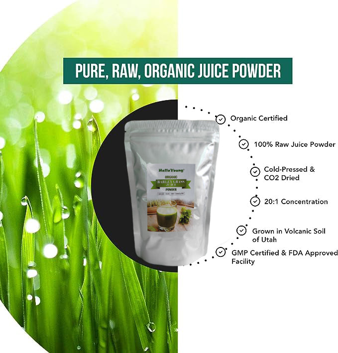 HelloYoung barley powder pure organic Organic Barley Grass Powder original 250g barley grass official store Rich in Immune Vitamin, Fibers, Minerals