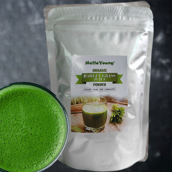 HelloYoung Organic Barley Grass Powder original 250g barley grass official store barley grass powder willy ong Low Sugar Body Detoxification and Weight Loss Barley Health Matcha Beverage