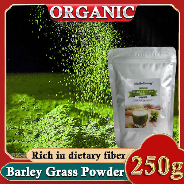 HelloYoung Organic Barley Grass Powder 250g, Green Superfood for Smoothie, Shakes and Salads Contains Iron Vitamin C, & Vitamin E – Non-GMO Gluten-Free Soy-Free Vegan