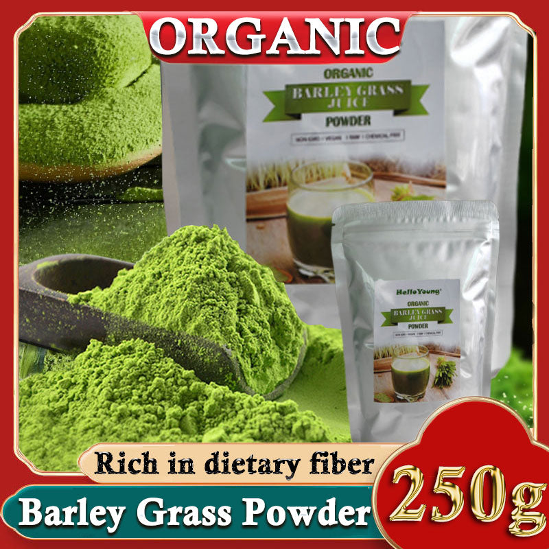 HelloYoung Organic Barley Grass Powder 250g, Green Superfood for Smoothie, Shakes and Salads moistening intestines, burning fat, purifying liver Main image