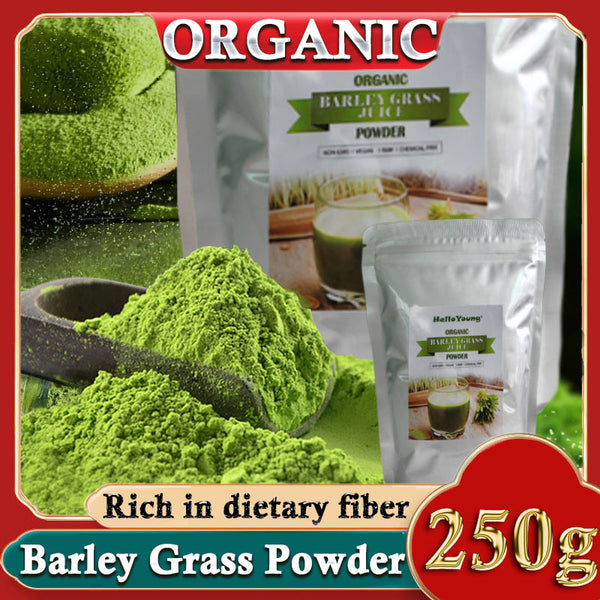 HelloYoung Organic Barley Grass Powder 250g, Green Superfood for Smoothie, Shakes and Salads moistening intestines, burning fat, purifying liver