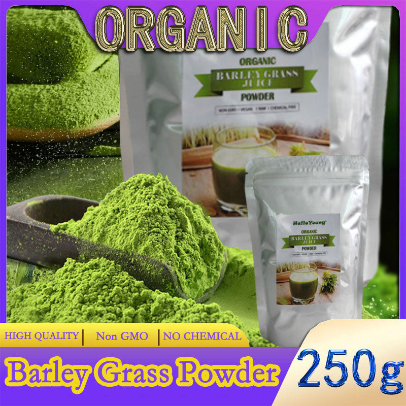 HelloYoung Organic Barley Grass Powder original 250g barley grass official store pure organic barley RAW, GREENISH LIKE LEAVES, NO PRESERVATIVE,NON GMO