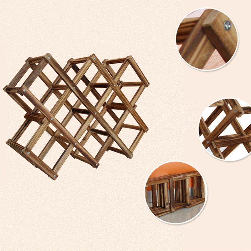 Folding Wooden Drink Bottle Holders Wine Rack 10 Bottle Holder Bar Display Shelf