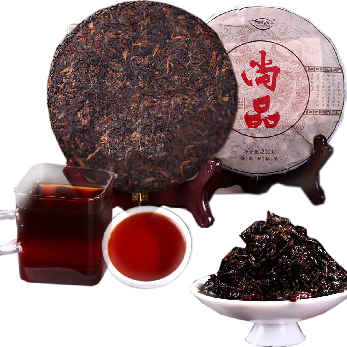 HelloYoung Pu erh Cooked Tea Yunnan Brown High Mountain Ecological Ripe Puer Tea Cake 200g Secondary image