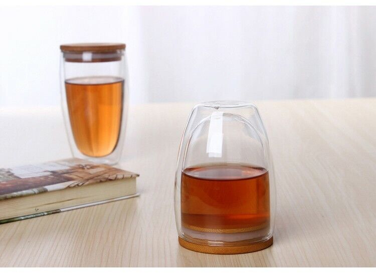 Tea Set Coffee Mugs Tea Cup Double Glass Cup Transparent Heat-resistant Wood Lid