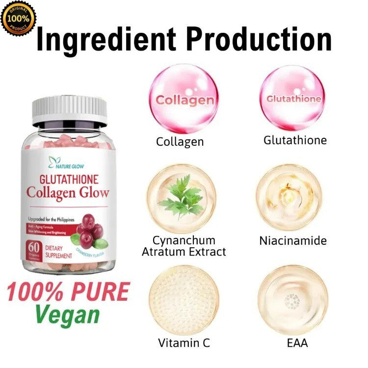 NATURE GLOW Collagen Gummies with Glutathione and Cranberry Anti-Aging Formula