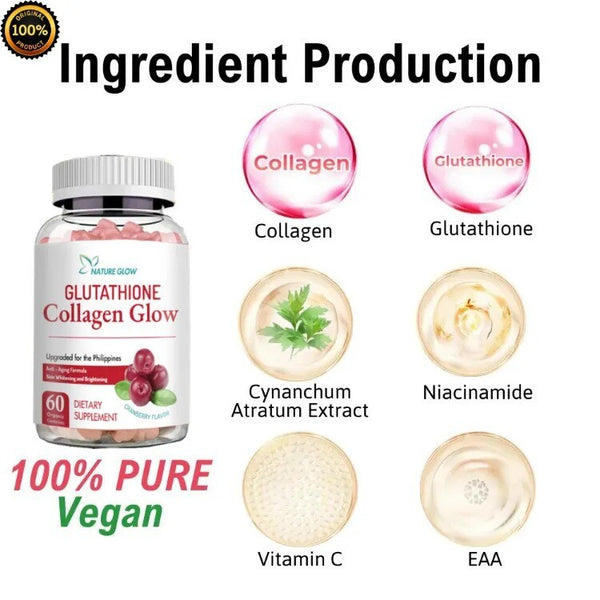 NATURE GLOW Collagen Gummies with Glutathione and Cranberry Anti-Aging Formula