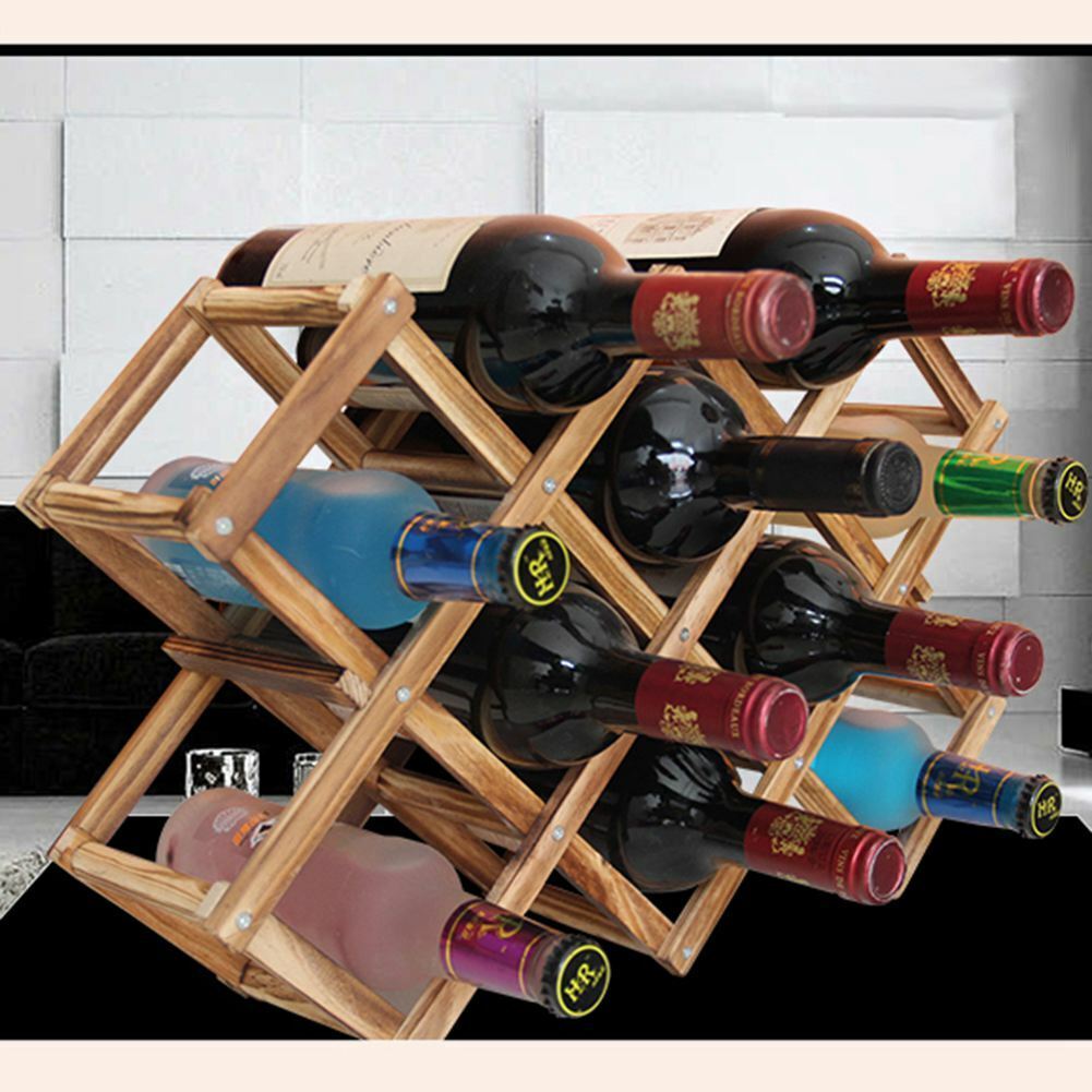 Folding Wooden Drink Bottle Holders Wine Rack 10 Bottle Holder Bar Display Shelf