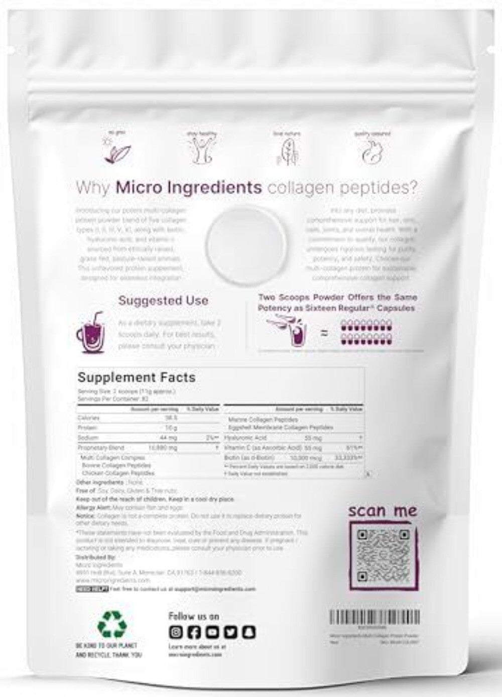 Multi Collagen Protein Powder, 1/2lb – Type I,II,III,V,X with Biotin 10000...
