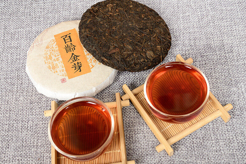 HelloYoung Pu'er Tea Leaves 100g Ripe Tea Cake Bai Ling Golden Bud Ripe Tea Cake