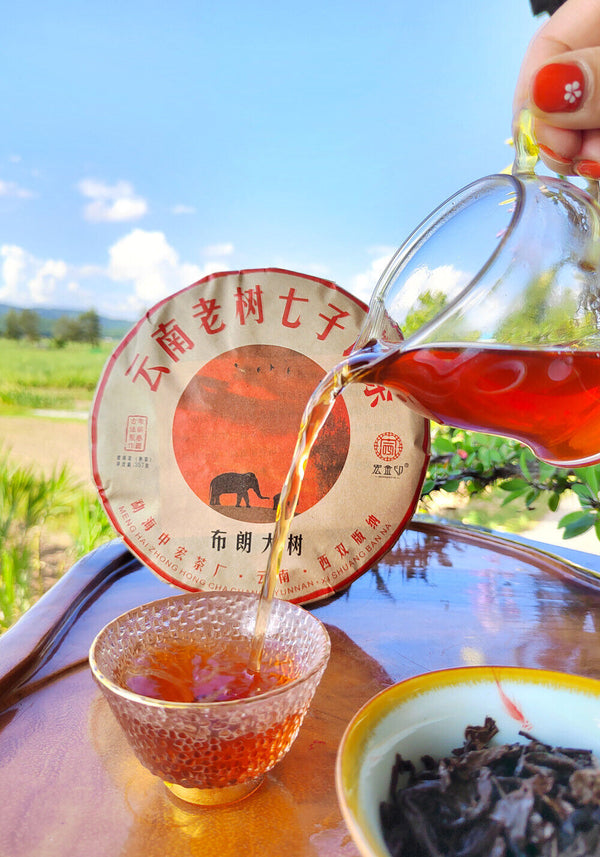 HelloYoung Puerh Ripe Tea Brown Mountain Ripe Tea Yunnan Seven Seed Cake Menghai Pu'er