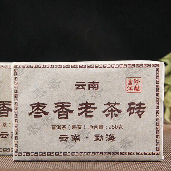 HelloYoung Ripe Tea Health  Jujube Fragrant Brick Big Leaf Old Pu'er Tea 250g
