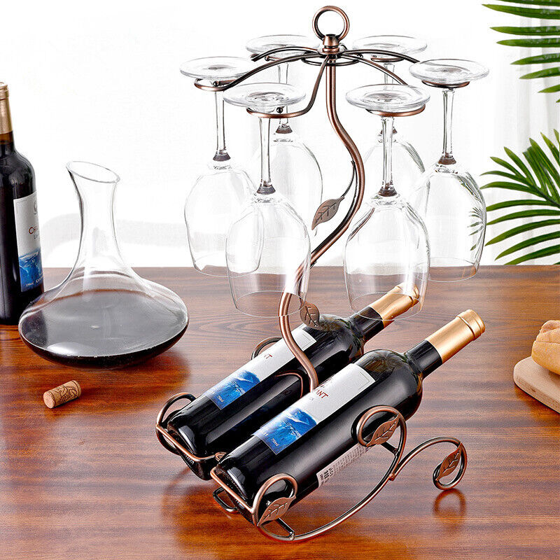 Stand Hanging Glasses Rack Bottle Holder Iron Wire Maple Leaf Hollow Wine Rack