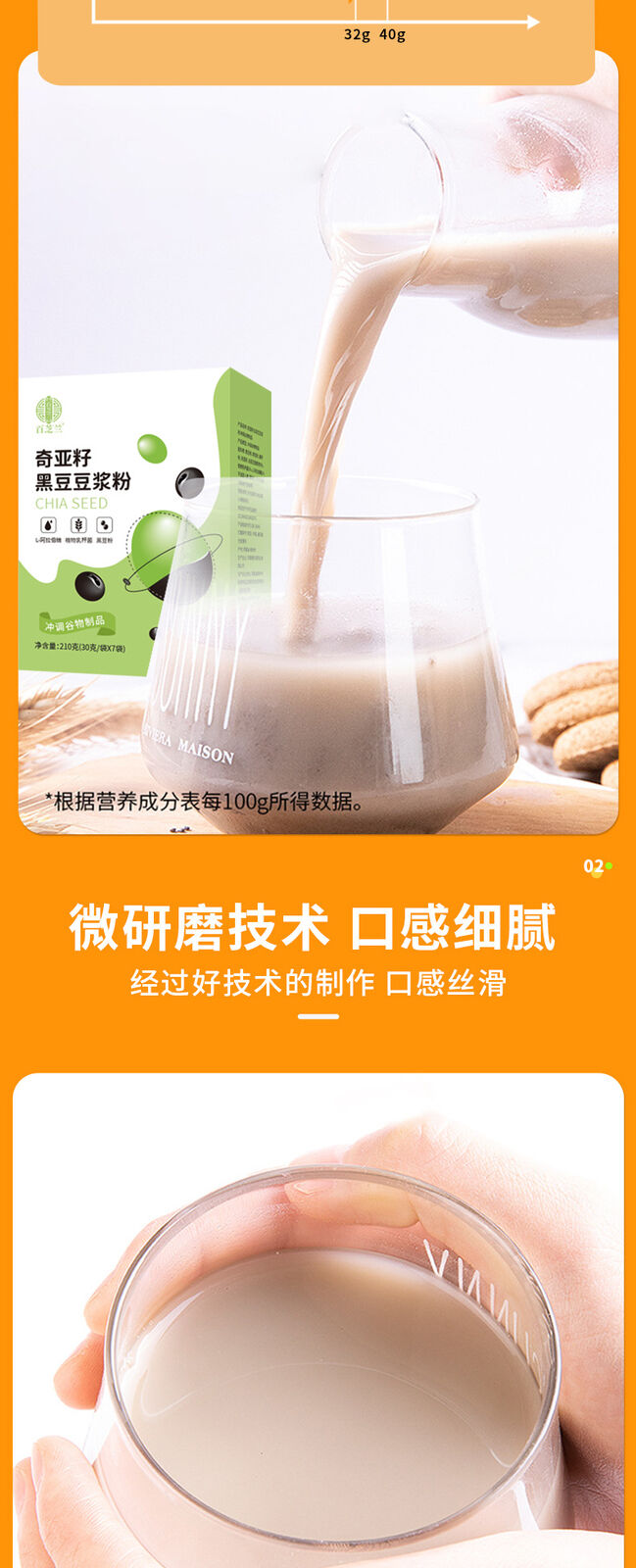 Chia Seed Black Bean soybean milk Meal Substitute Instant Food 210g