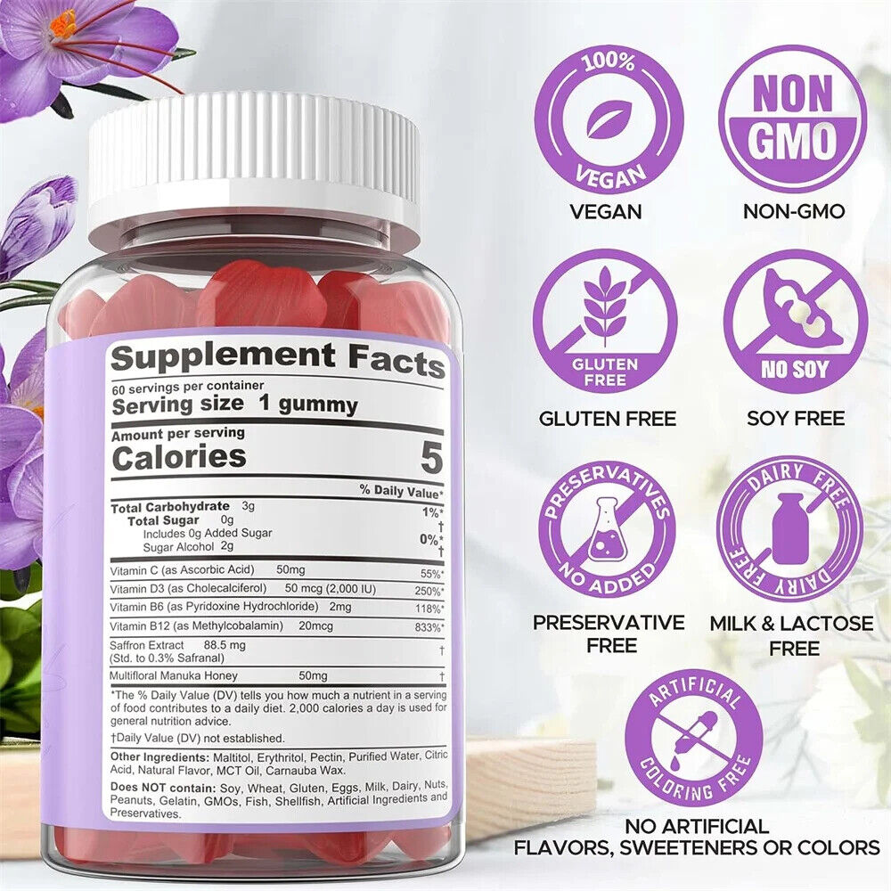 Saffron Gummies Sugar Free Rhodiola Rosea Saffron Extract Gummy