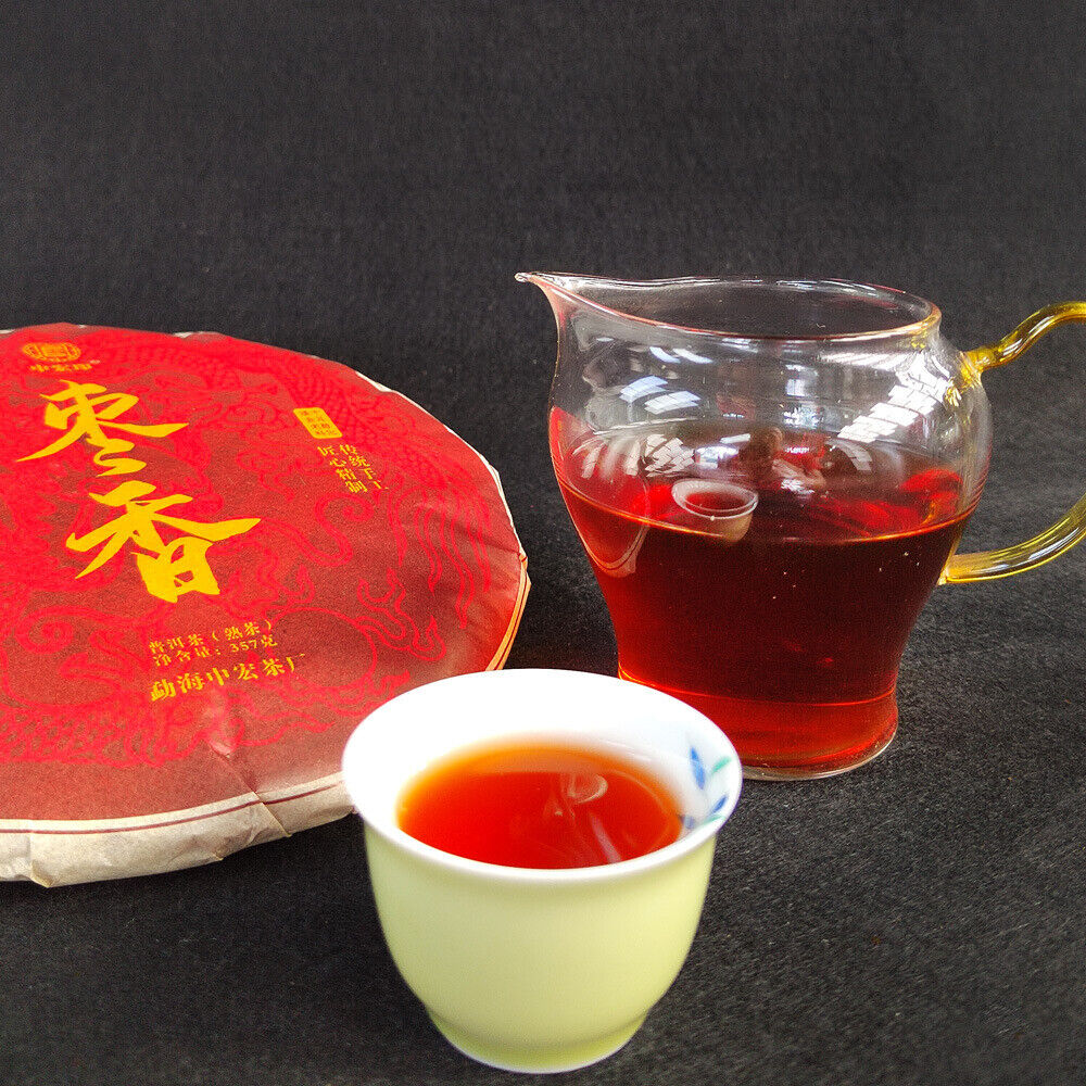 HelloYoung 357g Yunnan Old Tree Cake Tea Aged Jujube Fragrance Puerh Ripe Tea Old Ripe Cake