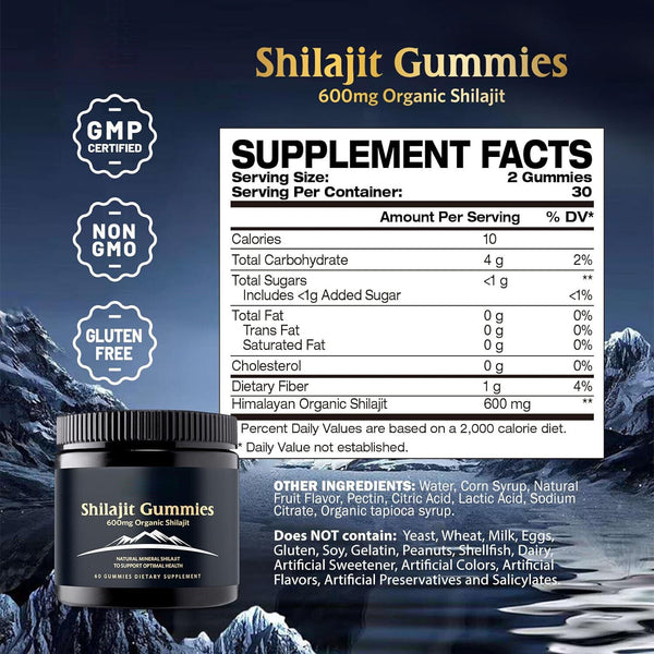 Himalayan Shilajit Gummies,Organic,Extremely Potent,Boost Energy,Stress Relief