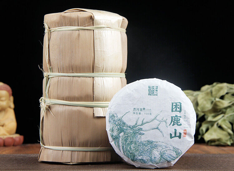 HelloYoung 100g Yunnan Menghai Sleeping Deer Mountain Sun Green Pu'er Raw Tea Cake