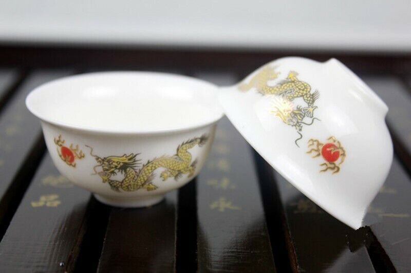 Tea Pot Dragon White Jade Porcelain Ceramic KungFu Tea Set Cup Teapot Sauser Set