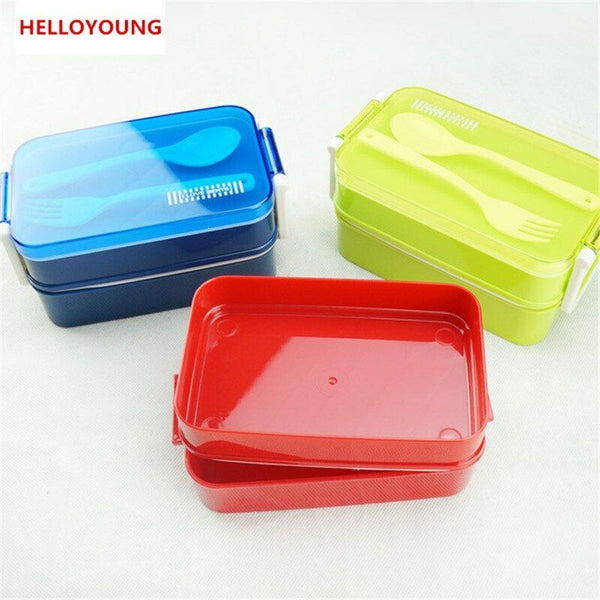 Portable Plastic Double Layer Bento Container Leak-Proof Double Buckle Tableware
