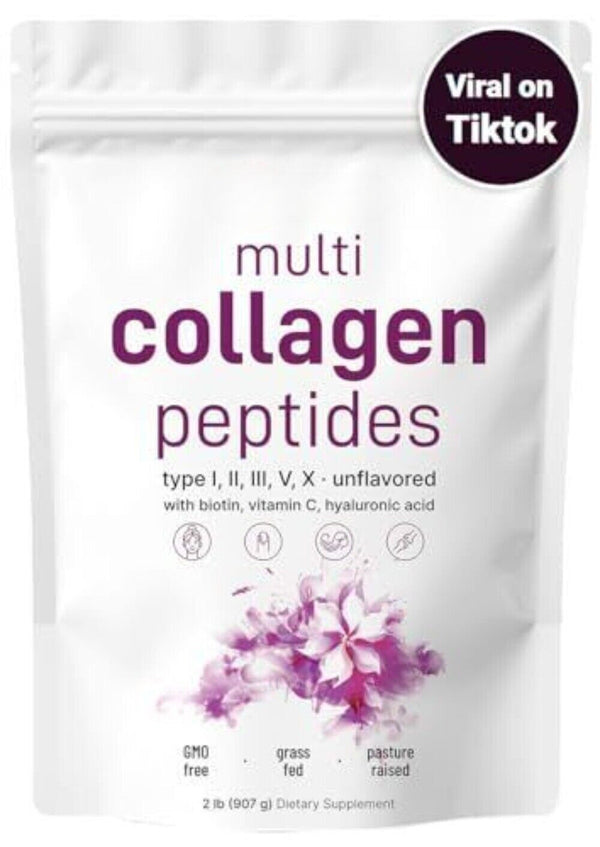 Multi Collagen Protein Powder, 2 Pounds – Type I,II,III,V,X with Biotin 10000...