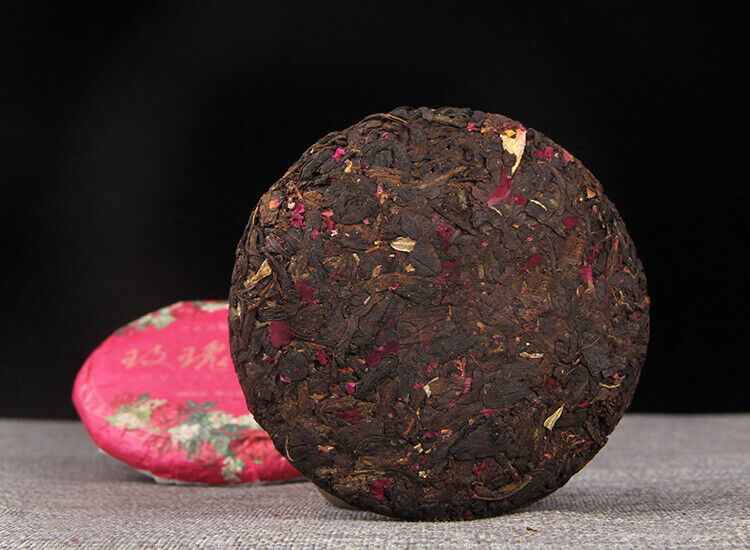 HelloYoung 100g Pu-erh Ripe Tea Rose Ripe Tea Cake 普洱茶熟茶玫瑰花普熟茶饼三级普洱+玫瑰花陈香花香茶饼