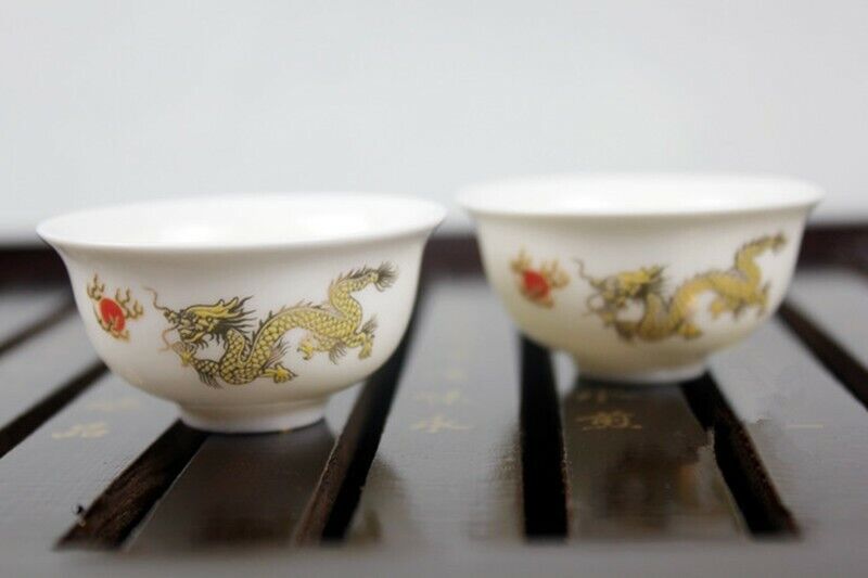 Tea Pot Dragon White Jade Porcelain Ceramic KungFu Tea Set Cup Teapot Sauser Set