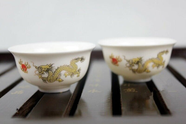 Tea Pot Dragon White Jade Porcelain Ceramic KungFu Tea Set Cup Teapot Sauser Set