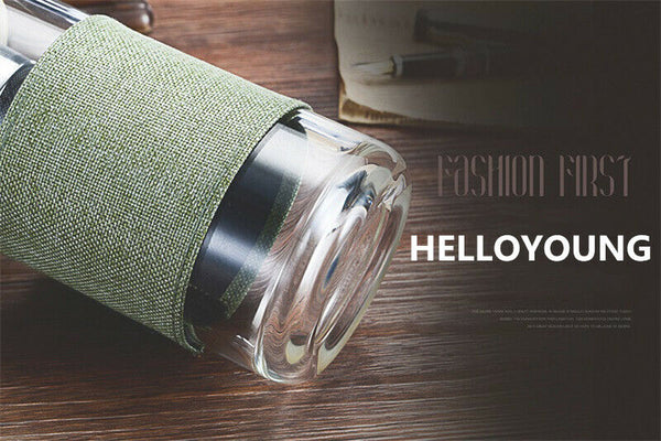 Portable Glass Tea Water Bottle Stainless Steel Filter Bottle Tumbler Drinkware