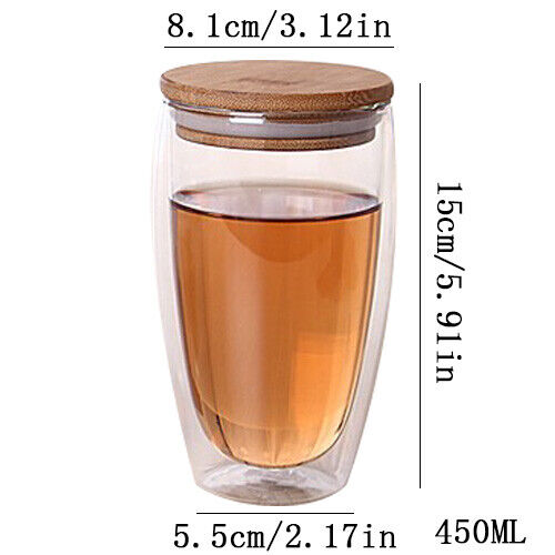 Tea Set Coffee Mugs Tea Cup Double Glass Cup Transparent Heat-resistant Wood Lid