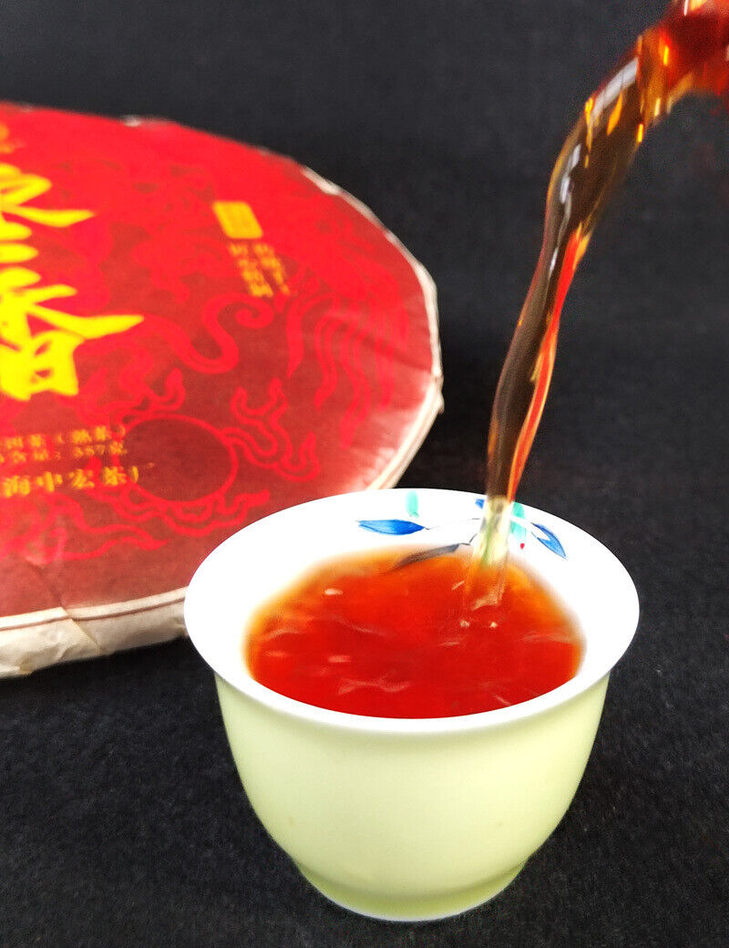 HelloYoung 357g Yunnan Old Tree Cake Tea Aged Jujube Fragrance Puerh Ripe Tea Old Ripe Cake