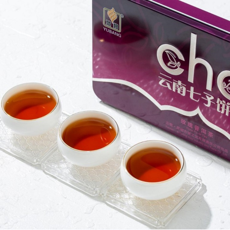 HelloYoung Rose Puerh Tea Iron Box Yunnan Seven Zi Cake Ripe Tea 200g/7.05oz