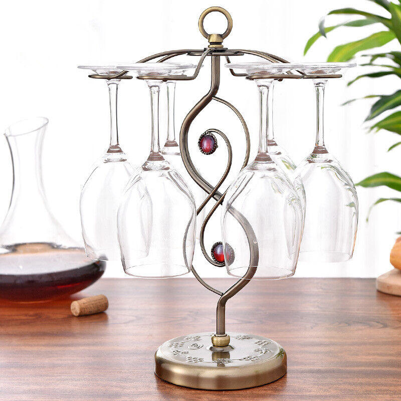 Red Wine Rack Standing with 6 Hooks Kitchen Decor New Nordic Style Goblet Holder