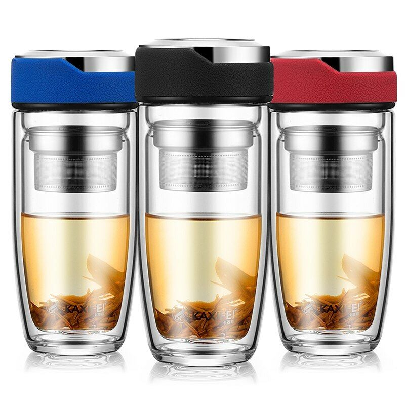 Double Glass Water Bottle Tea Transparent Bottles Stainless Steel Bottle Infuser