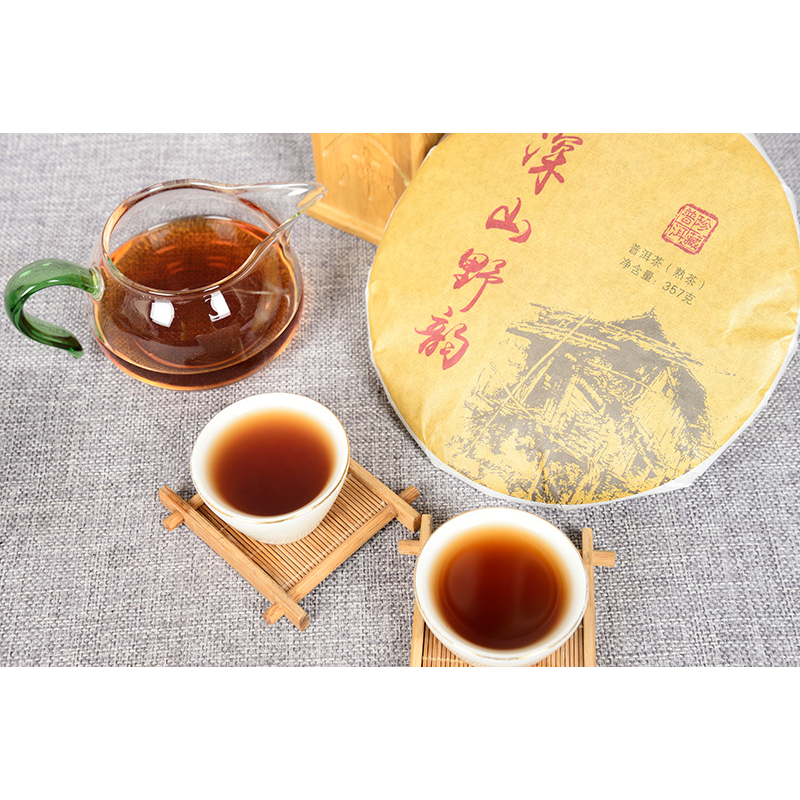 Ripe Pu'er Tea  Tea Deep Mountain Wild Rhyme Ripe Seven Cakes Tea 357g/12.59oz