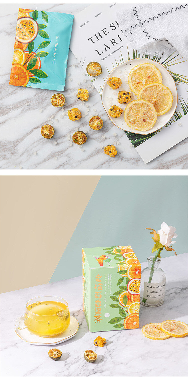 Freeze dried citrus, passion fruit, honey tea, lemon slices flower fruit tea