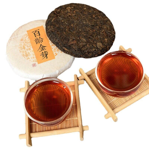 HelloYoung Yunnan Pu-Erh Tea Cooked Tea Cake Bailing Golden Bud Cooked Cake 100g/3.52oz