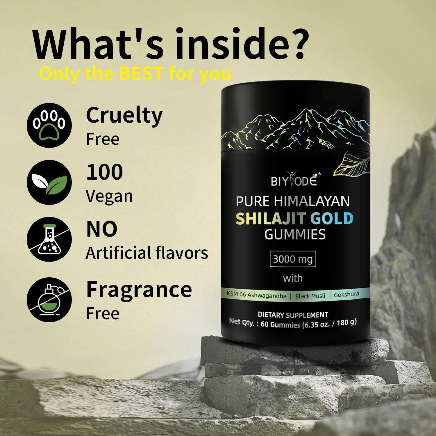 Biyode Pure Himalayan Shilajit Gummies mit Ashwagandha Gokshura und anderen