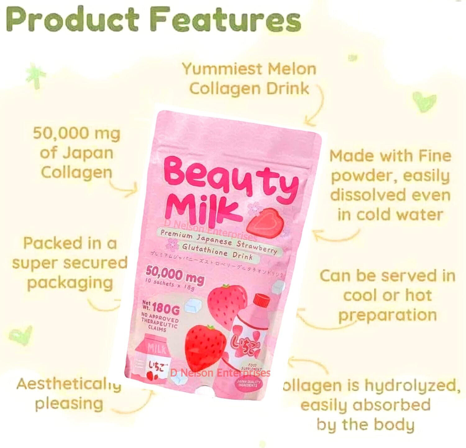 Beauty Milk Powder Erdbeerpulver Instant Collagen Drink 180g/Beutel