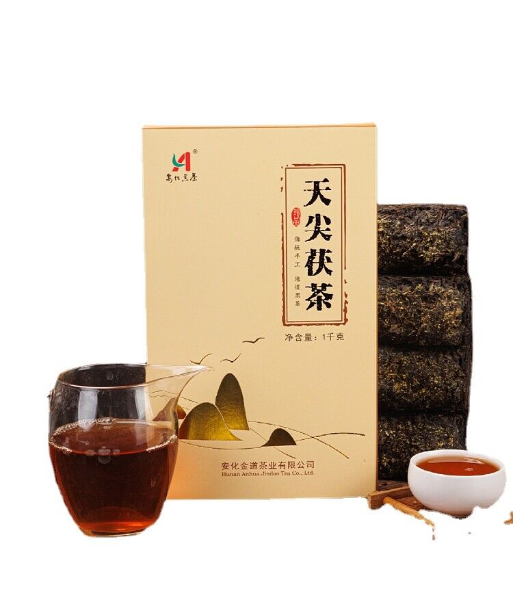 HelloYoung 1kg Hunan Anhua black tea authentic gold flower Por brick tea hand-built Por tea