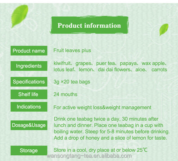 Fruit Leaves Plus Fruit Flavor Slimming Tea Hot Sale in Africa 3g*20 Bags