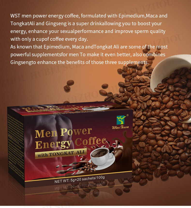 Men Power Energy Coffee Active Instant Black Coffee Maka Ginseng Coffee 5g*20bag